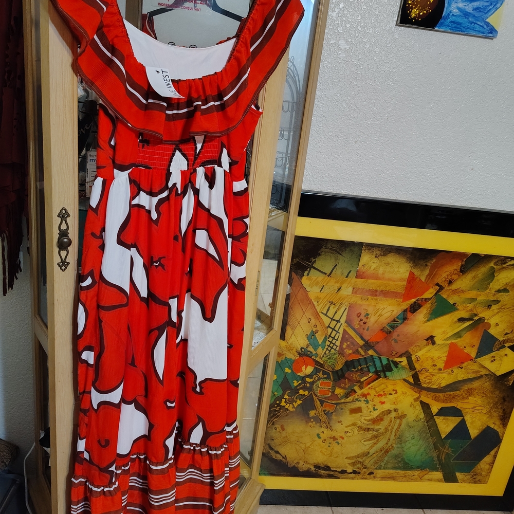 Nine West Red and White Maxi Dress